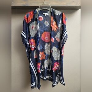 Woven Heart Navy and Orange Floral Top